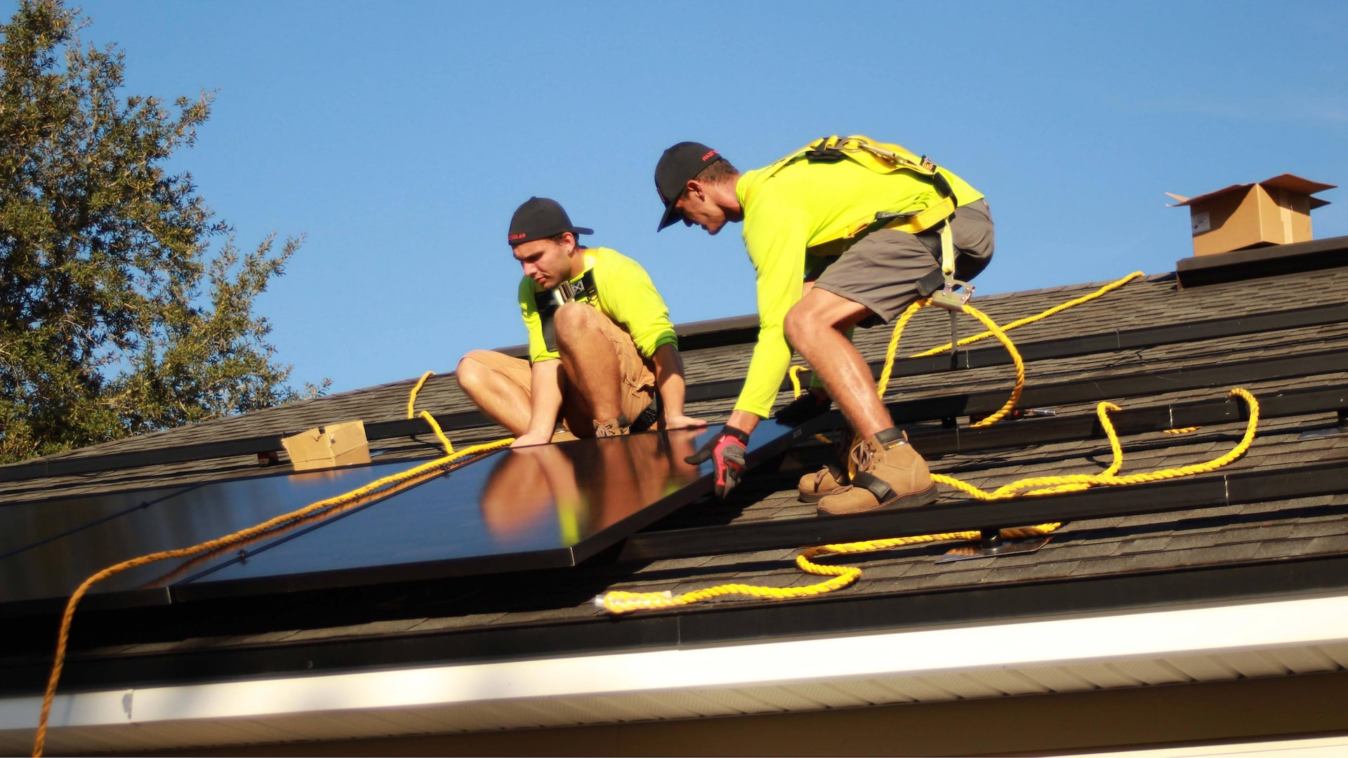 Rockwall solar panels being installed on a roof of a house in Rockwall, Texas.