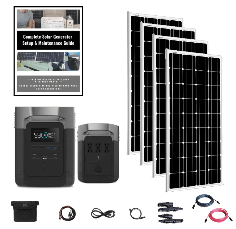 Solar kit with everything needed to power your house in case of a power outage or blackout.